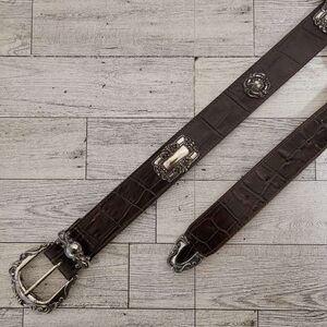 Women's Brighton Western Brown Leather Concho Rodeo Cowgirl Belt Size S